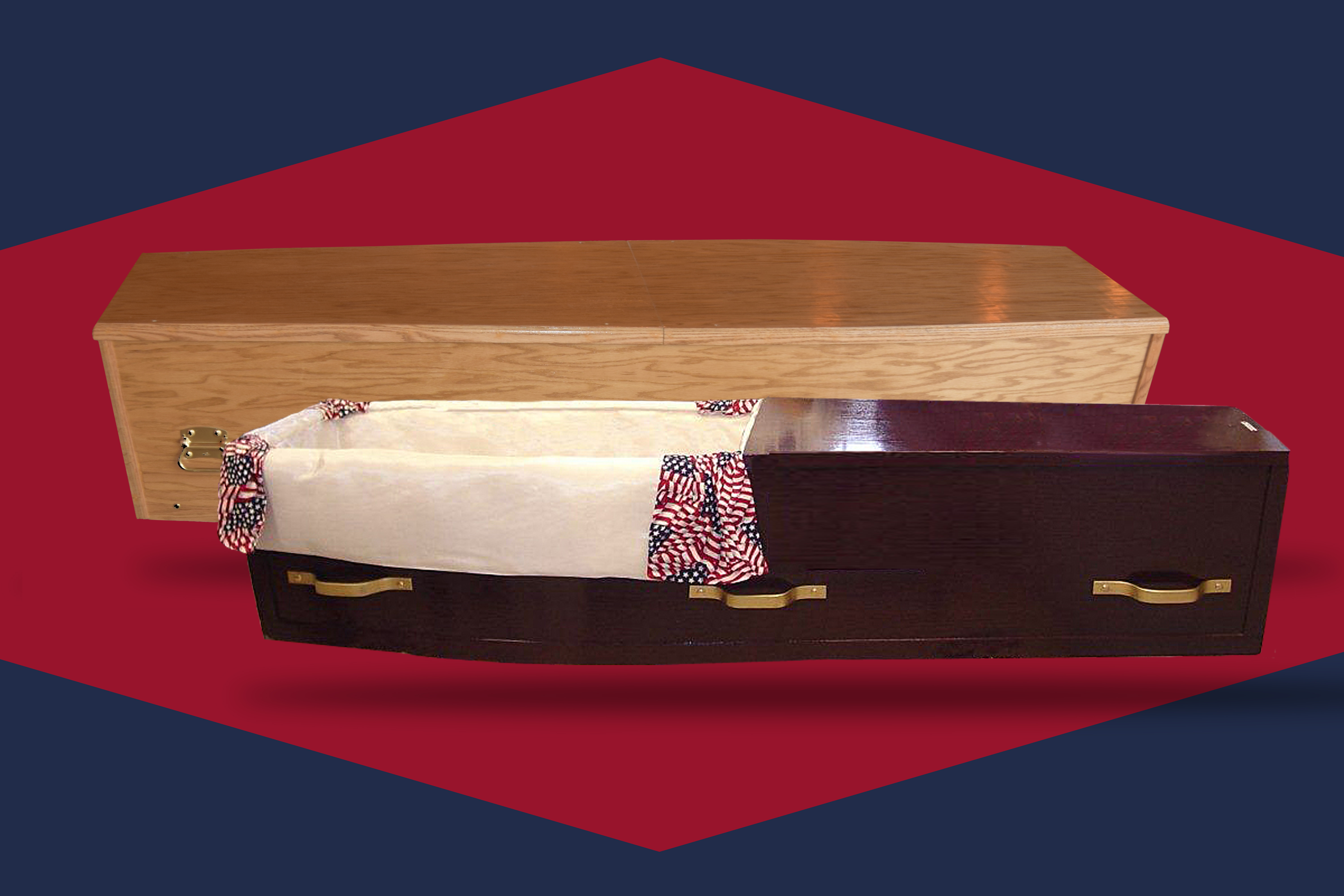 Hand-crafted caskets are built by veterans and patriotic volunteers.